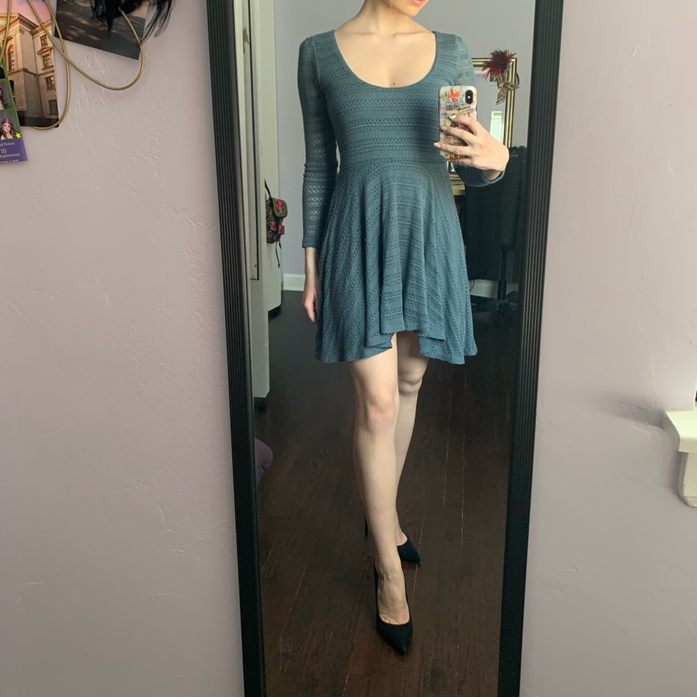 Long sleeve crochet skater dress
